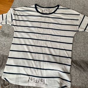 White blue stripes with floral lace long sleeves